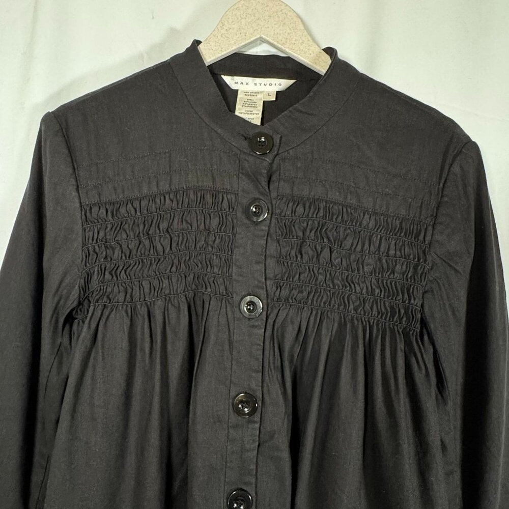 Max Studio Women’s Cropped Linen Jacket Size Large Black Rayon Lining - Picture 3 of 14